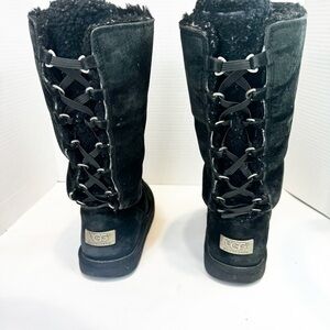 UGG Tall Boots Womens 7 Roseberry Black Suede Lace Up Sheepskin Winter Snow